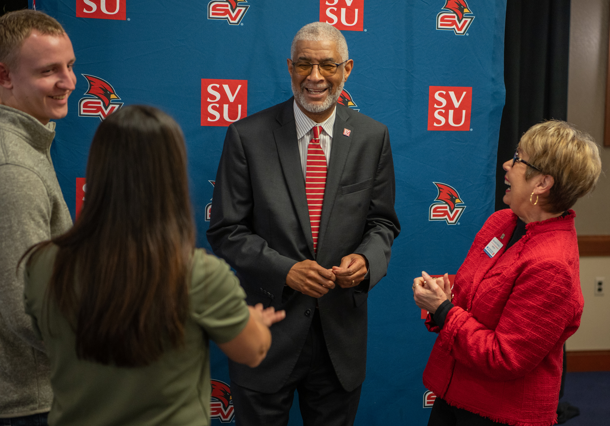 George Grant Jr. meeting with two SVSU Faculty and Staff